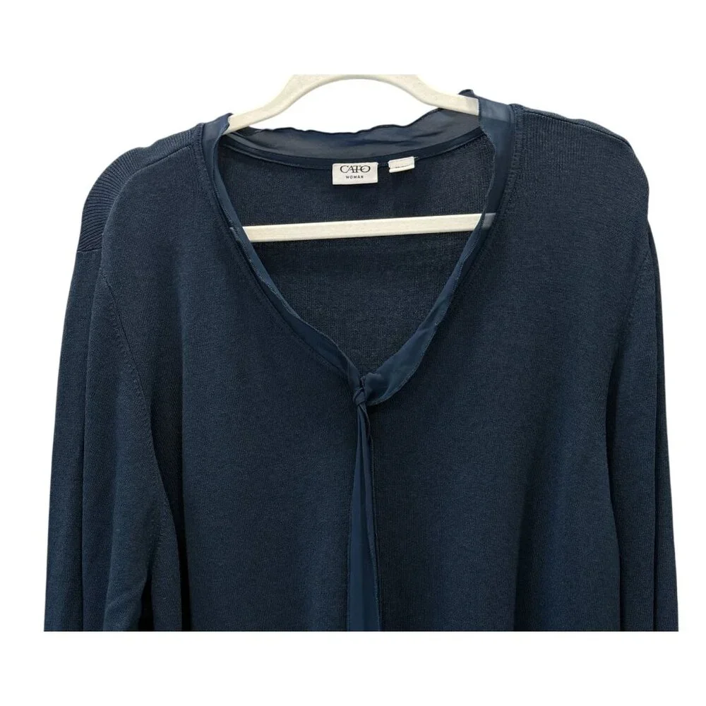 Cato Woman Blue Long Sleeve Top Tie Neck Detail Size 26/28W Professional Office - Picture 2 of 7